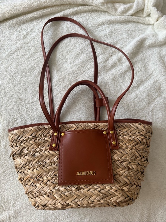 Jacquemus Handbags - Jacquemus Le Panier Soli Straw Basket Tote Bag Brown Leather Crossbody